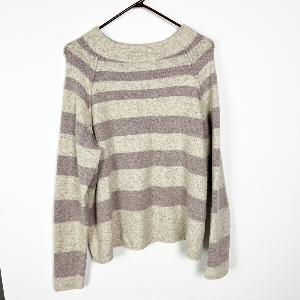Free People Striped Raglan Wool Blend Sweater Gray Purple Grunge Soft Size M